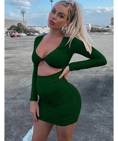 Women's Sexy Bodycon Sleeveless Cut Out Ruched Tank Mini Club Party Dresses Zdark Green $11.04 Dresses