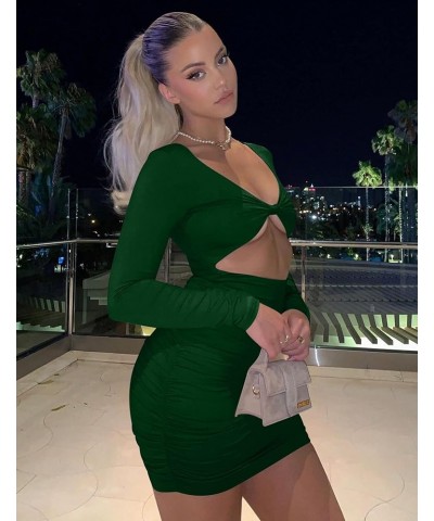 Women's Sexy Bodycon Sleeveless Cut Out Ruched Tank Mini Club Party Dresses Zdark Green $11.04 Dresses