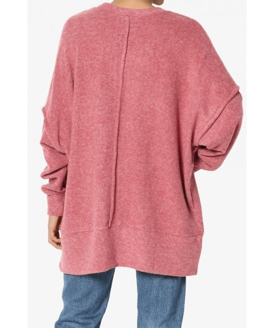 Women's Cozy Loose Chest Pocket Long Sleeve Melange Color Knit Pullover Sweater Blushed Rose $17.04 Sweaters