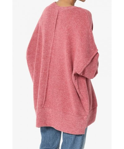 Women's Cozy Loose Chest Pocket Long Sleeve Melange Color Knit Pullover Sweater Blushed Rose $17.04 Sweaters