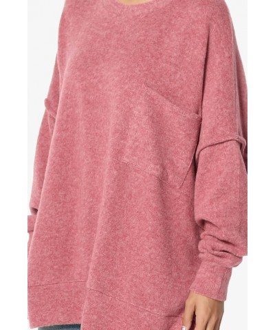 Women's Cozy Loose Chest Pocket Long Sleeve Melange Color Knit Pullover Sweater Blushed Rose $17.04 Sweaters