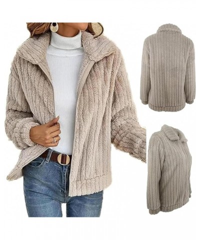 Autumn and Winter plush warm tup cardigan lapel short coat Apricot $13.56 Sweaters