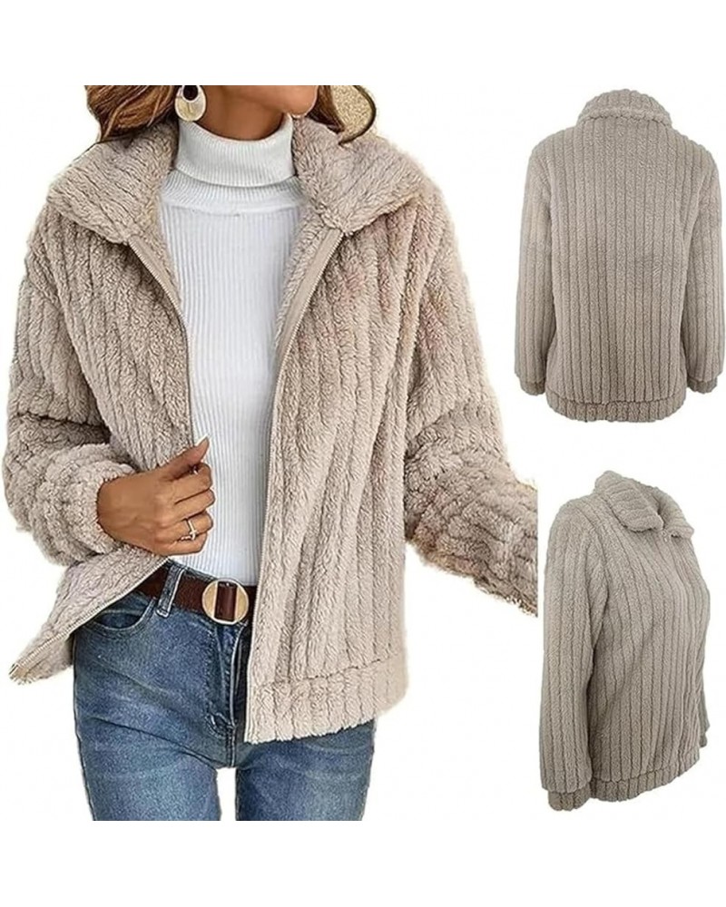 Autumn and Winter plush warm tup cardigan lapel short coat Apricot $13.56 Sweaters