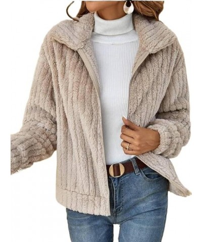 Autumn and Winter plush warm tup cardigan lapel short coat Apricot $13.56 Sweaters