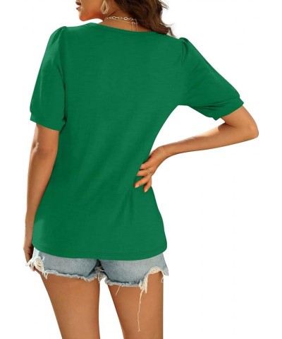 Womens Summer Tops V Neck Puff Sleeve Loose Fit Fashion Casual T Shirts S-2XL 02-green $7.79 T-Shirts