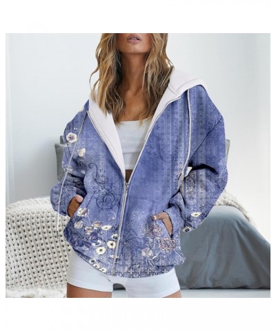 Sweatshirt Hoodies for Women Fashion Fall Butterfly Gradient Print Casual Pockets Long Sleeve Full Zip 5-r $12.59 Tops