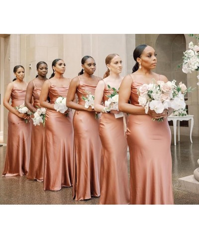 Satin Bridesmaid Dresses Long Spaghetti Straps Cowl Neck Formal Dress with Slit Olive Green $43.19 Dresses