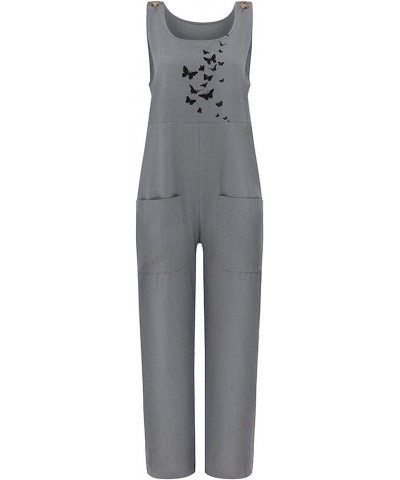 Women's Casual Sleeveless Loose Lightweight Embroider Baggy Suspender Linen Overalls Jumpsuits with Pocket Grey $13.97 Overalls