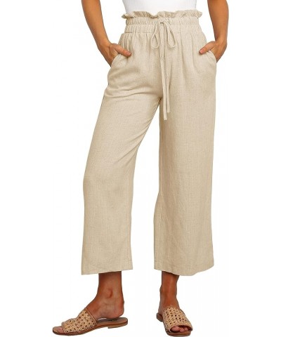 Women's Summer Wide Leg Pants Elastic High Waisted Drawstring Casual Trousers Loose Fit Crop Palazzo Pants Khaki $14.70 Pants