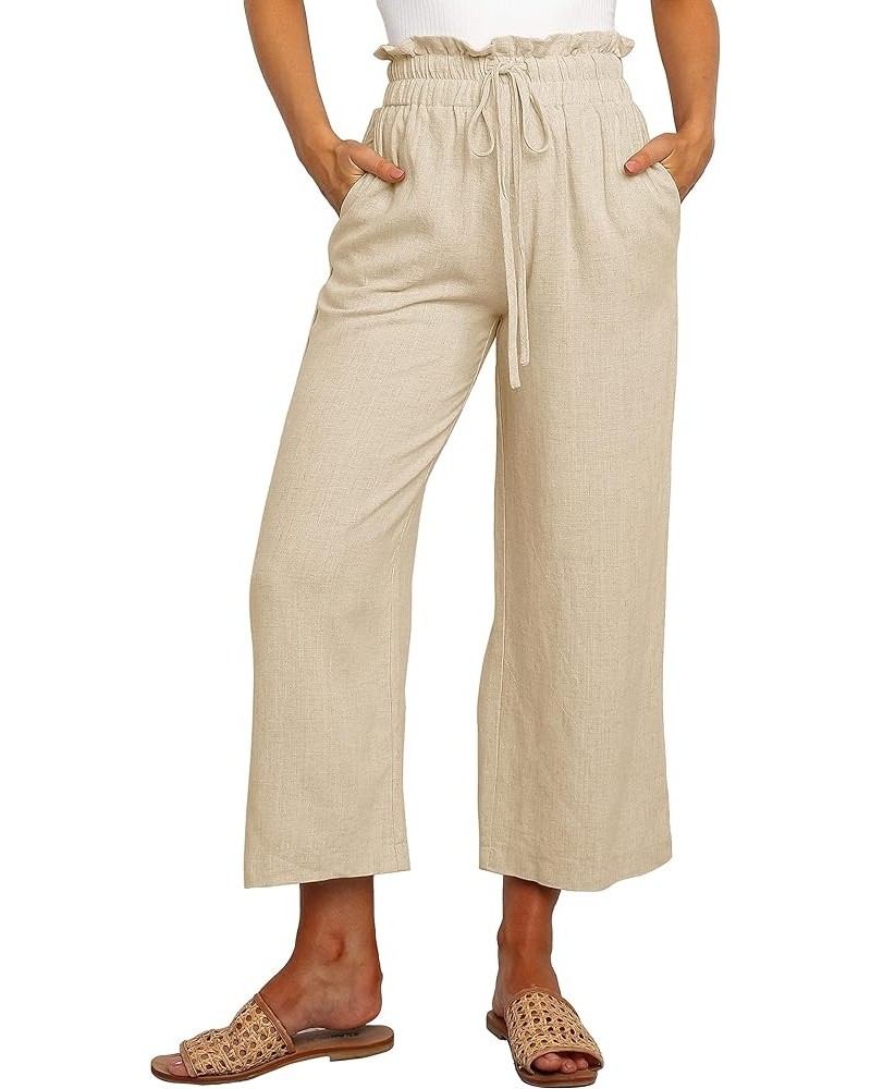 Women's Summer Wide Leg Pants Elastic High Waisted Drawstring Casual Trousers Loose Fit Crop Palazzo Pants Khaki $14.70 Pants