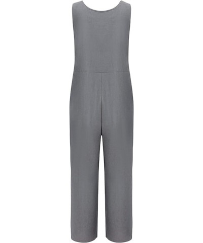 Women's Casual Sleeveless Loose Lightweight Embroider Baggy Suspender Linen Overalls Jumpsuits with Pocket Grey $13.97 Overalls