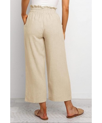 Women's Summer Wide Leg Pants Elastic High Waisted Drawstring Casual Trousers Loose Fit Crop Palazzo Pants Khaki $14.70 Pants