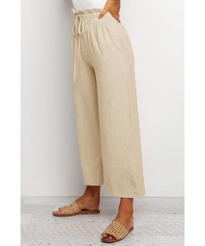 Women's Summer Wide Leg Pants Elastic High Waisted Drawstring Casual Trousers Loose Fit Crop Palazzo Pants Khaki $14.70 Pants