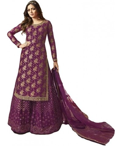 Ready to Wear Indian Pakistani Ethnic Wear Wedding Wear Sharara Style Salwar Suit for Women Purple_1 $30.40 Suits