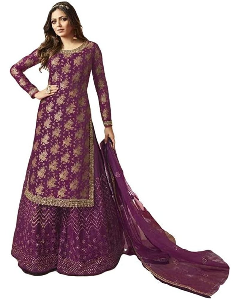 Ready to Wear Indian Pakistani Ethnic Wear Wedding Wear Sharara Style Salwar Suit for Women Purple_1 $30.40 Suits