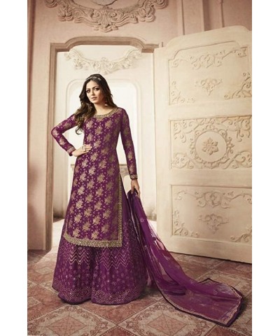 Ready to Wear Indian Pakistani Ethnic Wear Wedding Wear Sharara Style Salwar Suit for Women Purple_1 $30.40 Suits