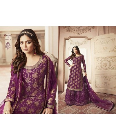 Ready to Wear Indian Pakistani Ethnic Wear Wedding Wear Sharara Style Salwar Suit for Women Purple_1 $30.40 Suits