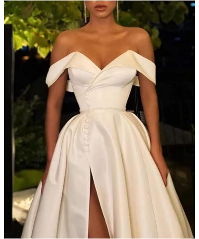 Off The Shoulder Ball Gowns Women Prom Dresses Long Satin with Pockets Blue $40.50 Dresses