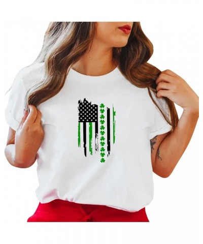 Sexy St Patricks Day Shirt Women Womens Fashion Casual Grass Printed Short Sleeved Tee Shirt Trendy Shirt for Women A-5-white...