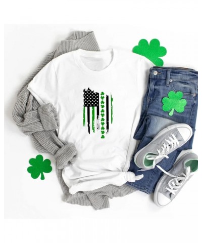 Sexy St Patricks Day Shirt Women Womens Fashion Casual Grass Printed Short Sleeved Tee Shirt Trendy Shirt for Women A-5-white...