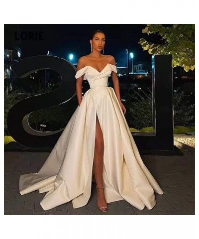 Off The Shoulder Ball Gowns Women Prom Dresses Long Satin with Pockets Blue $40.50 Dresses