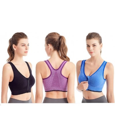 Women's Sports Bra Front Zipper Workout Bras Wireless Underwear with Removable Pads for Running Yoga Gym Green $8.47 Lingerie