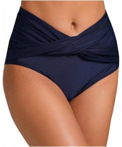 Women High Waisted Bikini Bottoms Tummy Control Swim Bottoms Plus Size Bathing Suit Bottoms Ruched Swimsuits Navy $12.25 Swim...