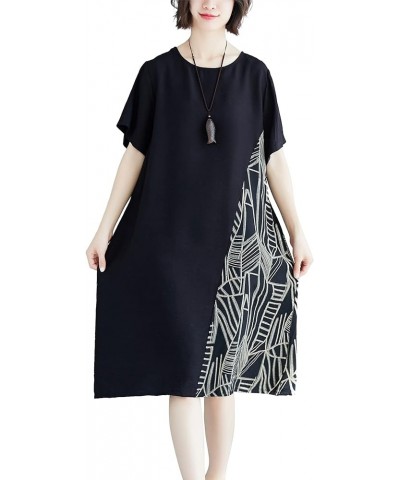 Women's Casual Loose Fit Mid-Calf Length Short Sleeve Crew Neck Printed Dress GA2519 Black $18.12 Dresses