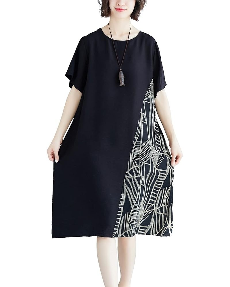 Women's Casual Loose Fit Mid-Calf Length Short Sleeve Crew Neck Printed Dress GA2519 Black $18.12 Dresses