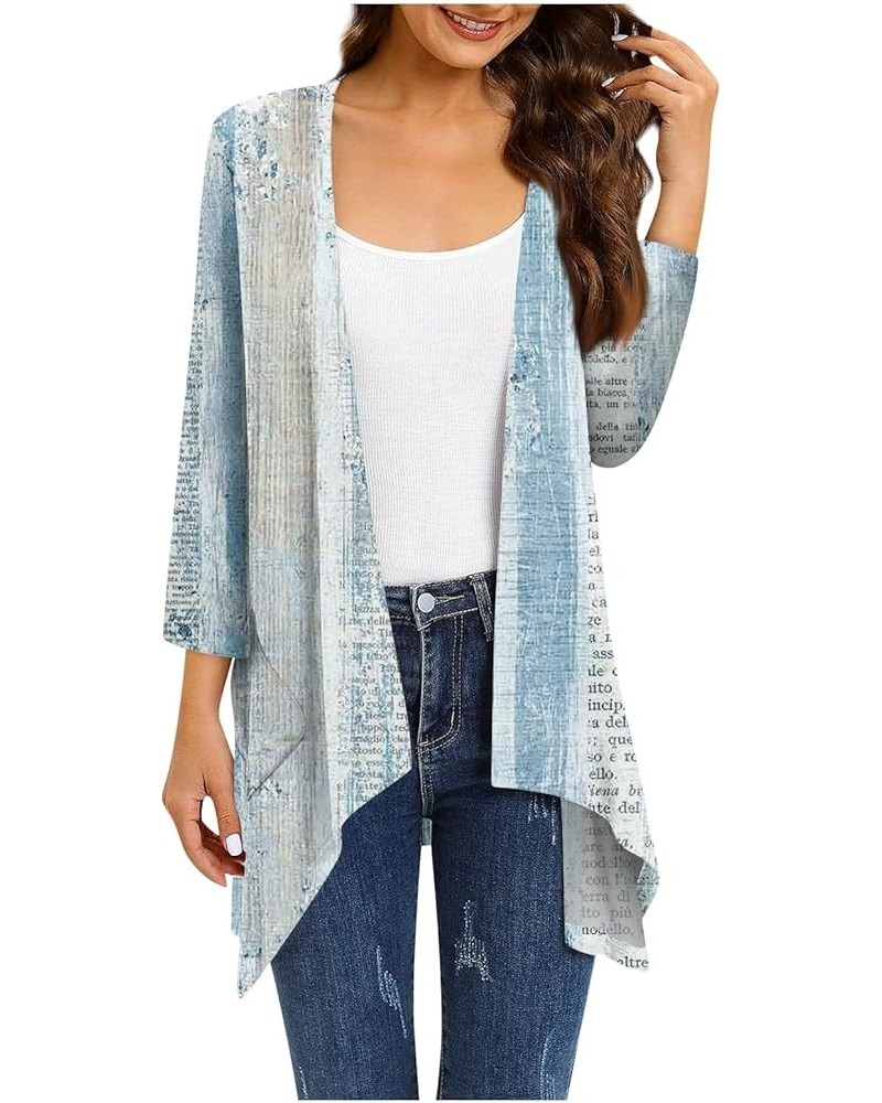 Women's Lightweight Cardigan Three Quater Sleeves Cardigans Handketchief Hem Kimono Floral Print Cardigan Kimono 5-sky Blue $...