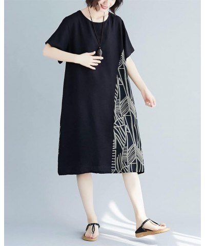 Women's Casual Loose Fit Mid-Calf Length Short Sleeve Crew Neck Printed Dress GA2519 Black $18.12 Dresses