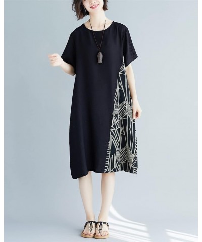 Women's Casual Loose Fit Mid-Calf Length Short Sleeve Crew Neck Printed Dress GA2519 Black $18.12 Dresses