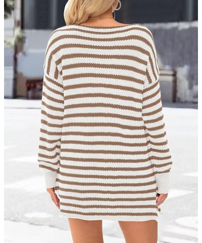 Women's 2024 Fall Winter Oversized Long Sleeve Striped Sweater Casual Crewneck Side Split Pullover Knit Tops Striped Brown $2...