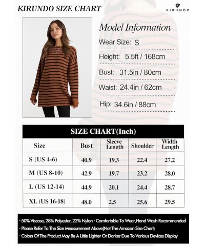 Women's 2024 Fall Winter Oversized Long Sleeve Striped Sweater Casual Crewneck Side Split Pullover Knit Tops Striped Brown $2...