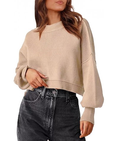 Womens 2023 Fall Sweaters Crewneck Long Batwing Sleeve Side Slit Lightweight Pullover Knit Sweater Tops Apricot $20.13 Sweaters