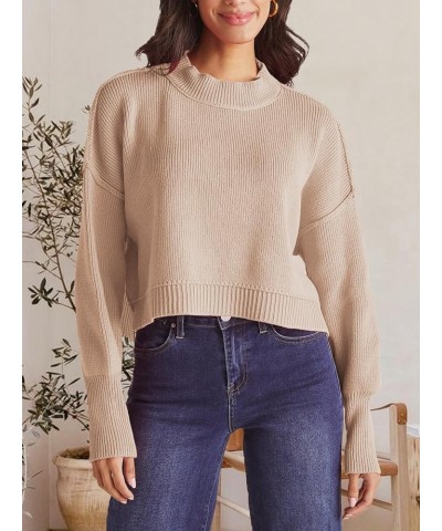 Womens 2023 Fall Sweaters Crewneck Long Batwing Sleeve Side Slit Lightweight Pullover Knit Sweater Tops Apricot $20.13 Sweaters