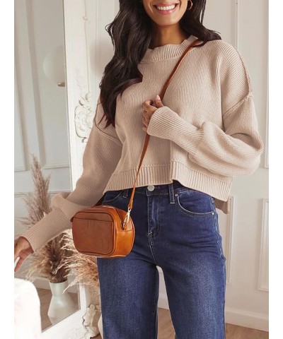 Womens 2023 Fall Sweaters Crewneck Long Batwing Sleeve Side Slit Lightweight Pullover Knit Sweater Tops Apricot $20.13 Sweaters