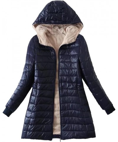 Womens Plus Fleece Jacket Lamb Fleece Coat Long Sleeve Hooded Coat Winter Warm Coat Lightweight Fashion Coats Outwear Navy $1...