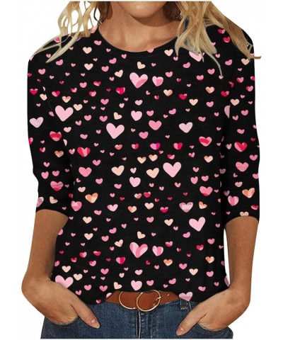 Valentines Day Shirt for Women Fashion 3D Valentines Ptinted Tees Shirt Casual 3/4 Sleeve Tops Basic Crewneck Spring Clothes ...