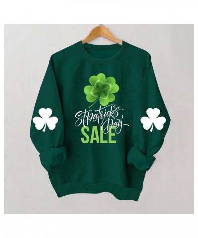 St.Patrick's Day Shirt for Women 2000s Fashion Crewneck Long Sleeve Tops Irish Shamrock Graphic Pullover Sweatshirts A30_gree...