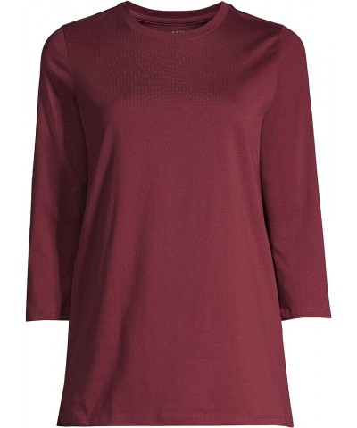 Women's 3/4 Sleeve Supima Cotton Crewneck Tunic Rich Burgundy $20.86 Tops