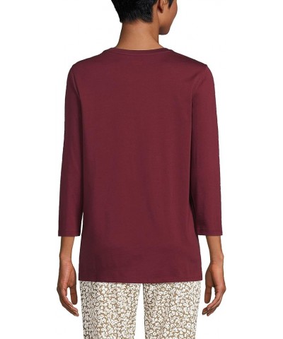 Women's 3/4 Sleeve Supima Cotton Crewneck Tunic Rich Burgundy $20.86 Tops