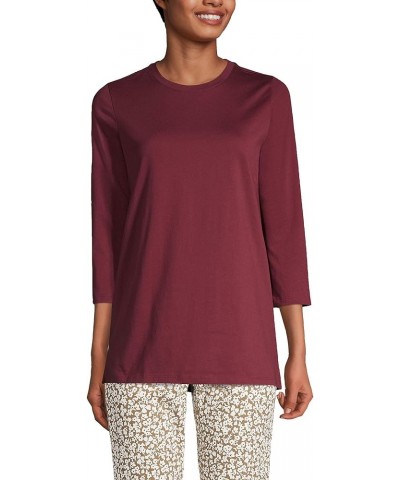 Women's 3/4 Sleeve Supima Cotton Crewneck Tunic Rich Burgundy $20.86 Tops