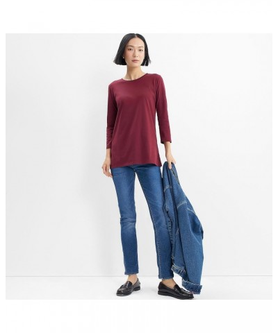 Women's 3/4 Sleeve Supima Cotton Crewneck Tunic Rich Burgundy $20.86 Tops