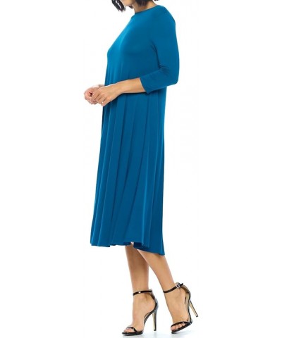 Women's Flowy A-Line Swing Midi Dress Three-Quarter Sleeve Casual Formal Dark Teal $23.00 Dresses