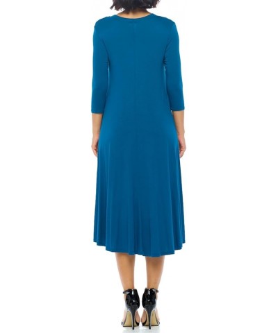 Women's Flowy A-Line Swing Midi Dress Three-Quarter Sleeve Casual Formal Dark Teal $23.00 Dresses