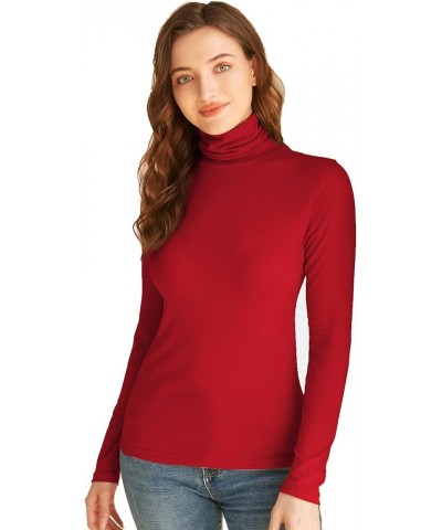 Women Turtleneck Tops Long Sleeve Slim Fit Lightweight Base Layer Shirts Red $11.19 Underwear