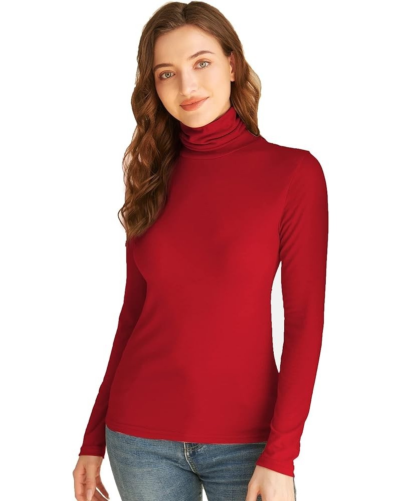 Women Turtleneck Tops Long Sleeve Slim Fit Lightweight Base Layer Shirts Red $11.19 Underwear