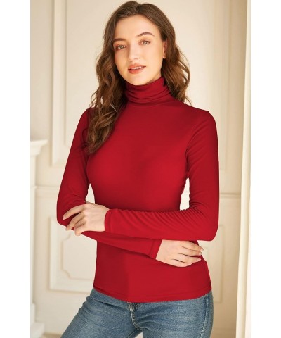 Women Turtleneck Tops Long Sleeve Slim Fit Lightweight Base Layer Shirts Red $11.19 Underwear