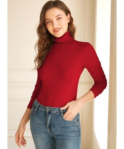 Women Turtleneck Tops Long Sleeve Slim Fit Lightweight Base Layer Shirts Red $11.19 Underwear